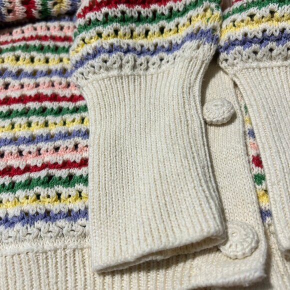 Womens Zara Ivory Rainbow Striped Open Knit Pointelle Cardigan Sweater S - Picture 14 of 15